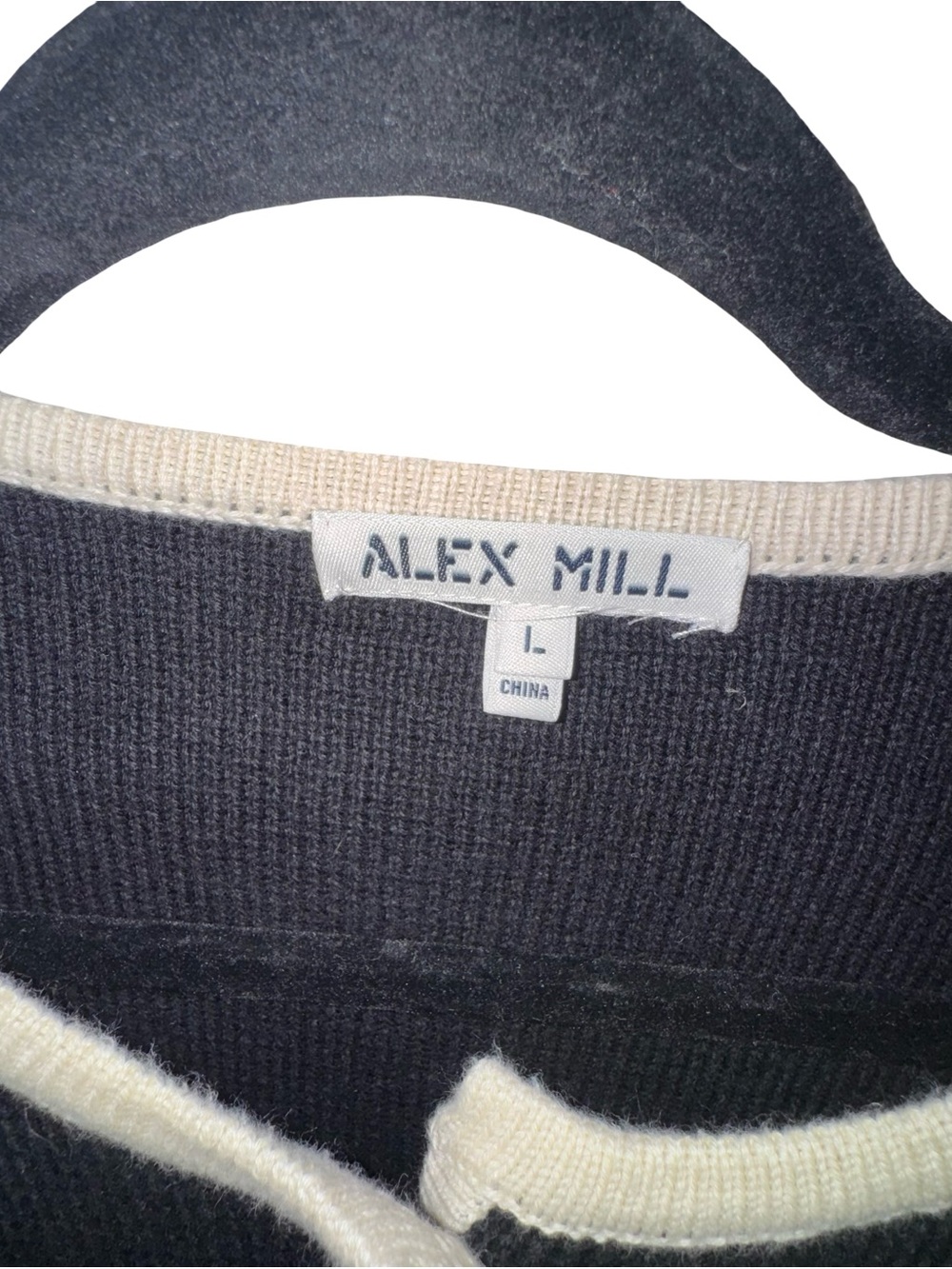 Alex Mill Large Navy Cream Trim Button Cardigan Sweater Quiet Luxury Coastal - Picture 4 of 8